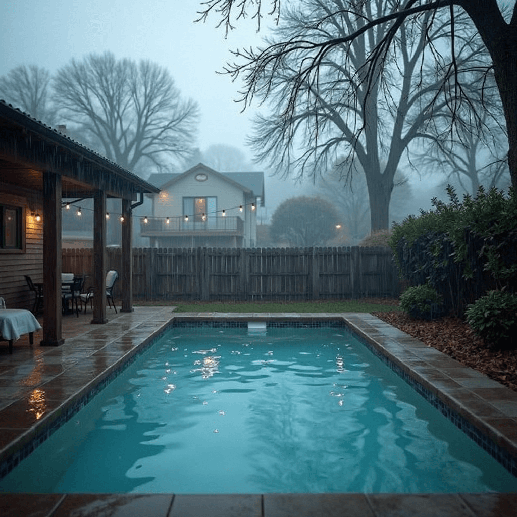 A sunny day at a water park with a large swimming pool.